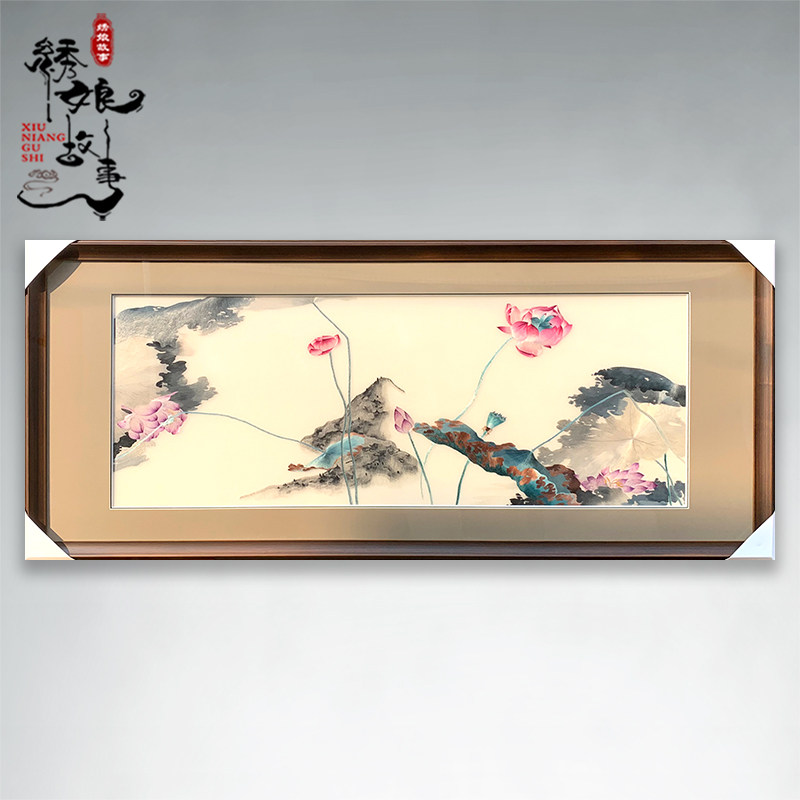 Su embroidery finished hanging painting pure hand embroidery painting lotus living room sofa wall banner decoration painting Chinese style simple style