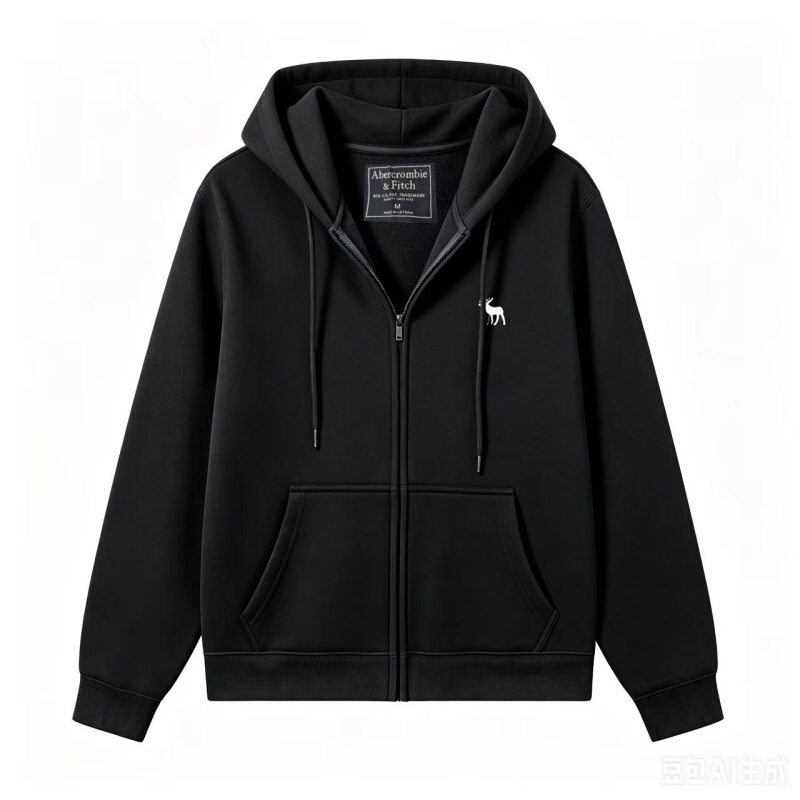 American Style New Af Men's Pure Cotton Thin Hooded Zip-Up Sweatshirt Couple Solid Color Heavyweight Casual Jacket Trendy