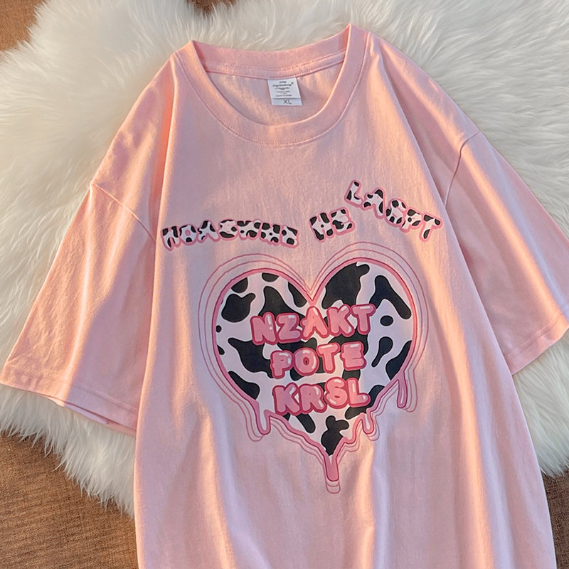 Plus-Size 150kg Extra-Large American-Style Cow Print Short-Sleeve T-Shirt Oversize Cool Sweet Girl Summer Top