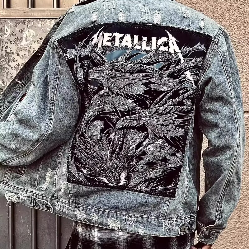 Back-Killing Three-Headed Dragon Denim Jacket (Different from the Regular Washed Blue Denim with Back Patch Direct Spray High Street Style)