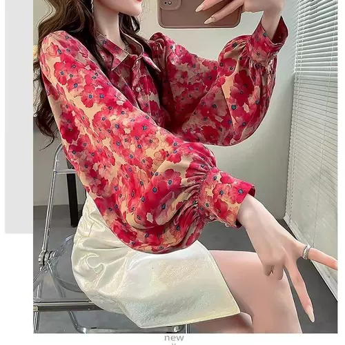 Очень большая сексуальная осенняя рубашка, фонарь, большой размер, подходит для полных девушек, цветочный принт