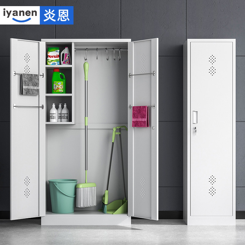 Stainless steel single double door cleaning cabinet steel mop broom cleaning cabinet sanitary tool balcony debris storage cabinet