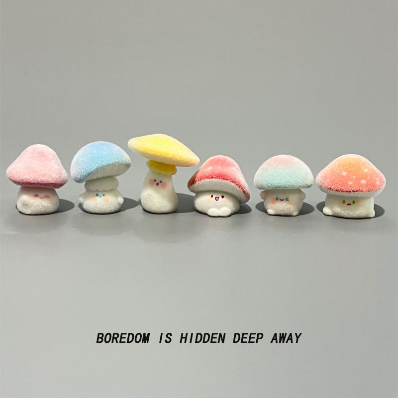 Mini Cute Flocked Little Mushroom Elf Car Dashboard Desktop Computer Workstation Decoration Stress Relief Gadget