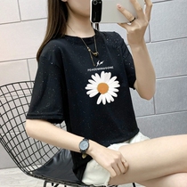 Small daisy t-shirt womens 2021 summer new Korean version black large size medium-length round neck loose top ins tide short-sleeved