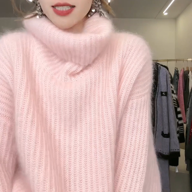 Lazy Style Loose and Soft Elegant Pink Turtleneck Knitted Sweater for Women Autumn and Winter New Fashion Stylish Casual Top Lazy Style Loose and Soft Elegant Pink Turtleneck Knitted Sweater for Women Autumn and Winter New Fashion Stylish Casual Top