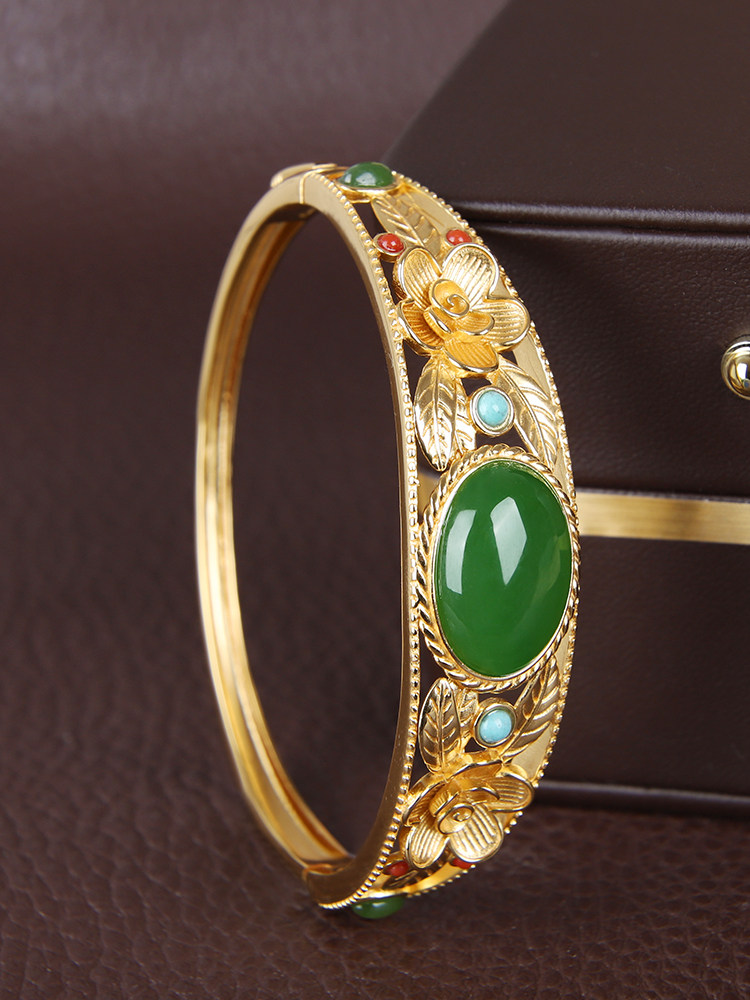 NATURAL HETIAN JADE JASPER SILVER BRACELET FEMALE EXQUISITE MOTHERS JASPER OPEN SIZE BRACELET BIRTHDAY GIFT