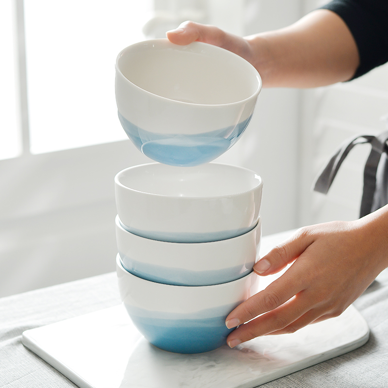 Home glaze ceramic bowl 4 rice bowl with rice bowl Chinese rice bowl combination suit