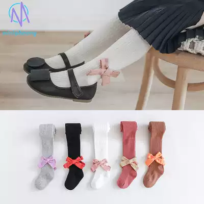 Children's tights spring and autumn new medium-thick girls ' inner pants and outer wear Korean baby white bow jumpsuit