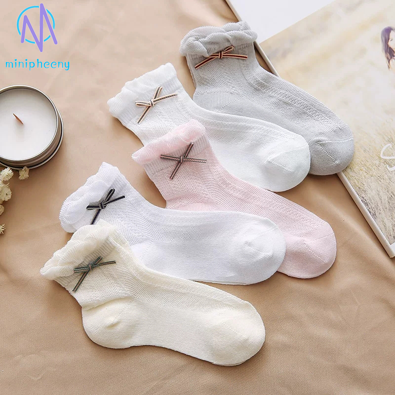 Children's socks pure cotton spring autumn summer thin lace bow cute big girl baby baby trendy socks