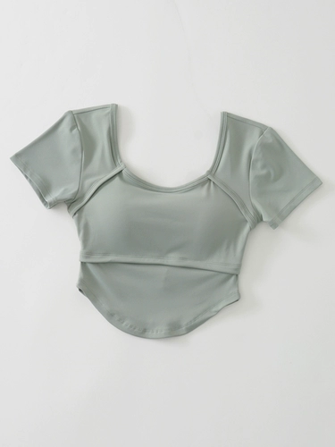 Одежда для йоги, спортивная футболка с коротким рукавом, вставки в бюстгальтер для спортзала, для бега, по фигуре, облегающий крой