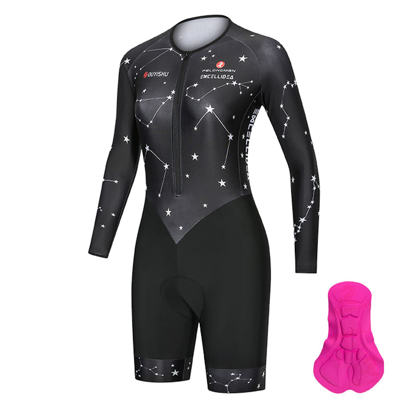 New long-sleeved shorts jumpsuit triathlon competition quick-drying breathable set Spring and Autumn sweat-wearing one-piece riding suit