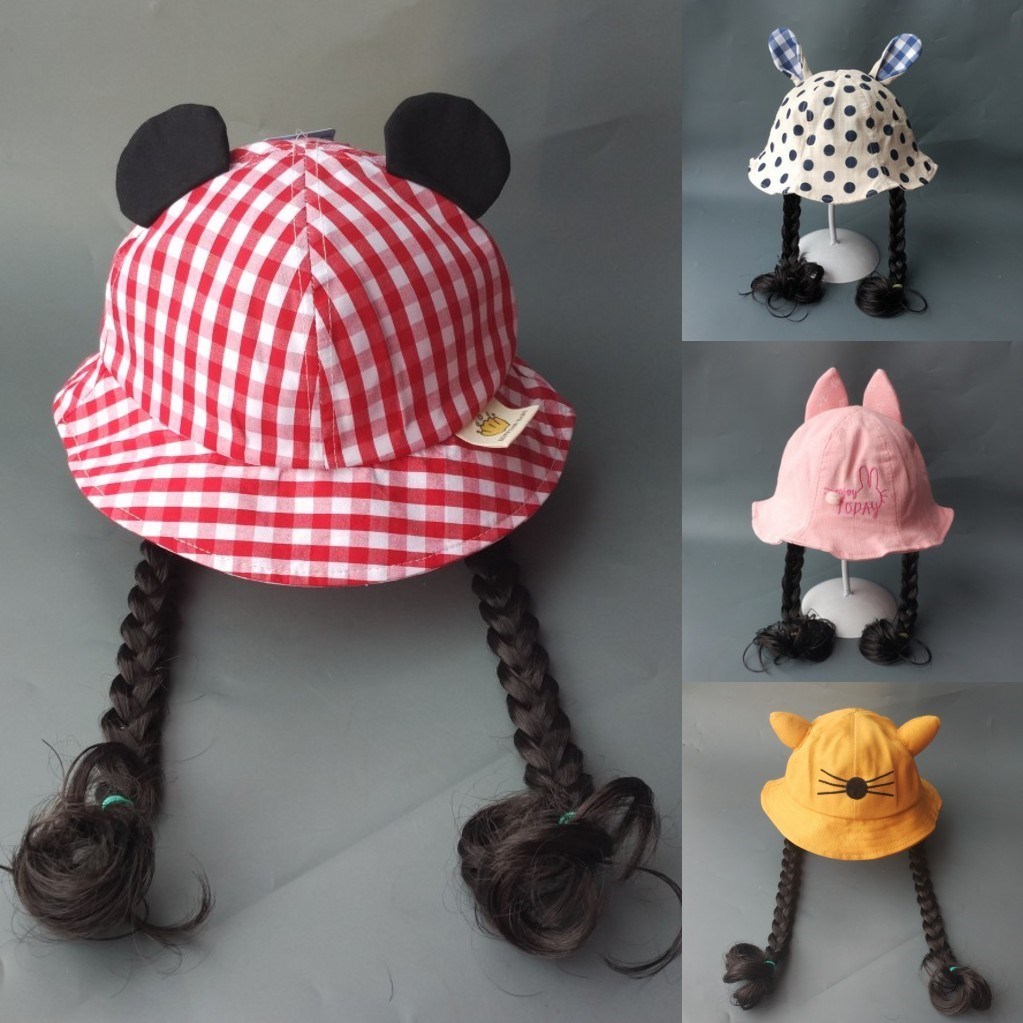 Baby hair cap girls with hair caps children's wig caps girls all-in-one baby outing hats summer sunscreen