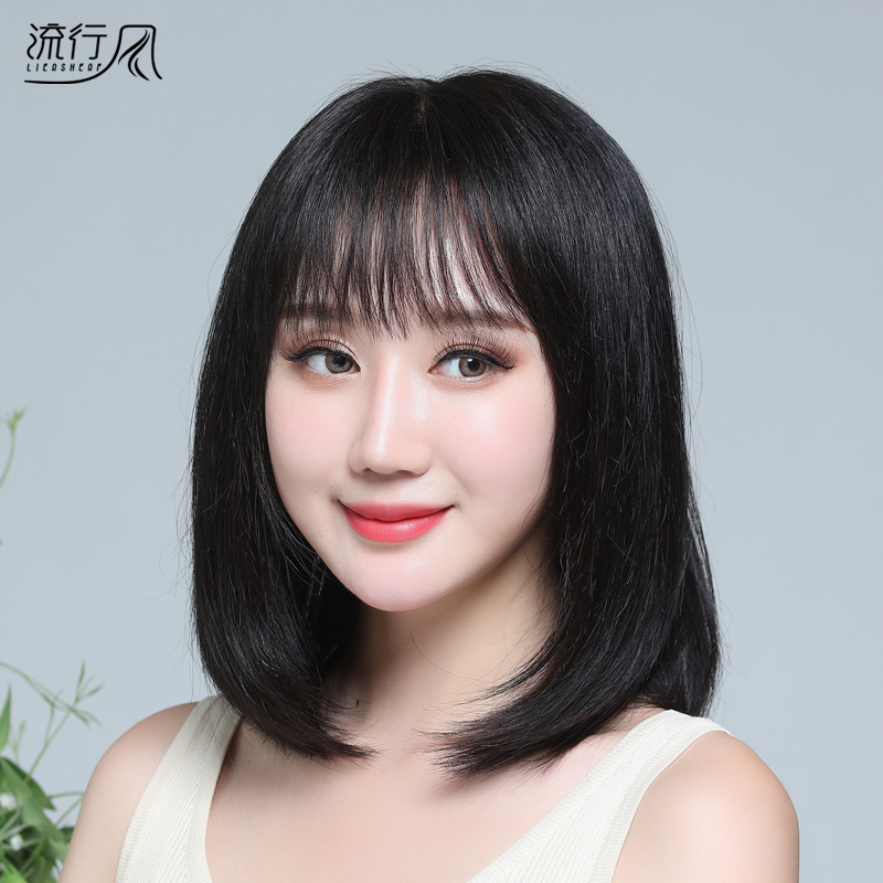 Wig Woman Long Hair Short Hair Full Head Cover Real Hair Full Real Hair Long Hair Live-action Haired Collarbone Wig Sleeve