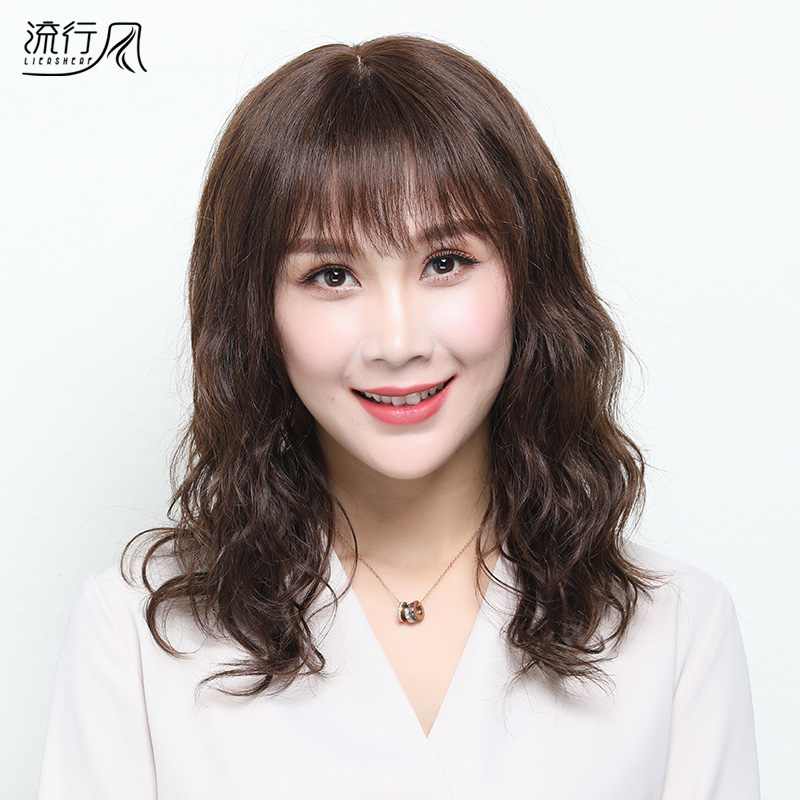 Wig Woman Long Hair Real Hair Real Hair Lady Real Hair Lady Real Hair Lady Long Curly Hair Mom Full Headgear Style-Taobao