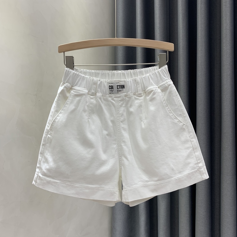 Korean Style White Casual Denim Shorts for Women, New Summer Elastic Waist Loose Slimming A-Line Wide-Leg Pants for Students Korean Style White Casual Denim Shorts for Women, New Summer Elastic Waist Loose Slimming A-Line Wide-Leg Pants for Students