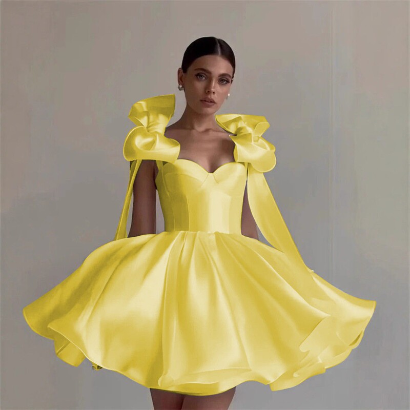 Yellow Dress with a High-End Feel, Evening Gown for Hosts, European and American Style for Petite Socialites, Birthday Party Ball Gown, Short Style Yellow Dress with a High-End Feel, Evening Gown for Hosts, European and American Style for Petite Socialites, Birthday Party Ball Gown, Short Style