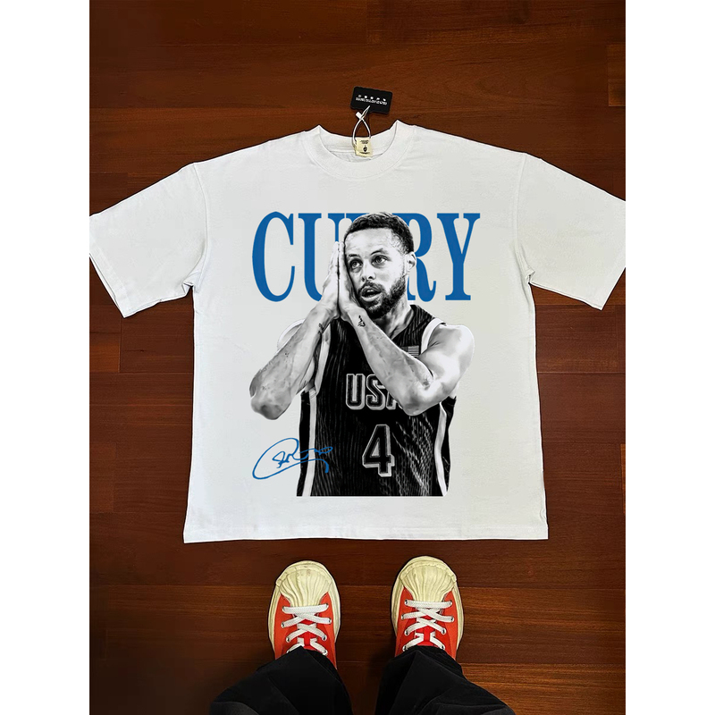 Curry Curry Good Night American Basketball Small Neckline Retro Vtg Pure Cotton Digital Direct Print Long and Short Sleeve T-Shirt Trendy