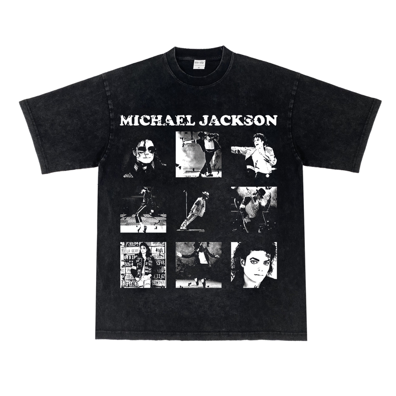 Michael Jackson American-Style Small Neckline Distressed Pure Cotton Street Short and Long Sleeve T-Shirt