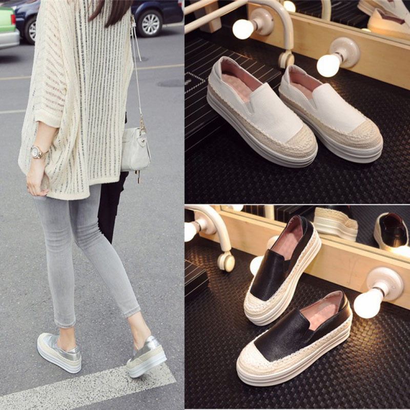 Tide brand woven inner heightened thick-soled platform shoes 2022 autumn new white shoes women's fashion slip-on loafers