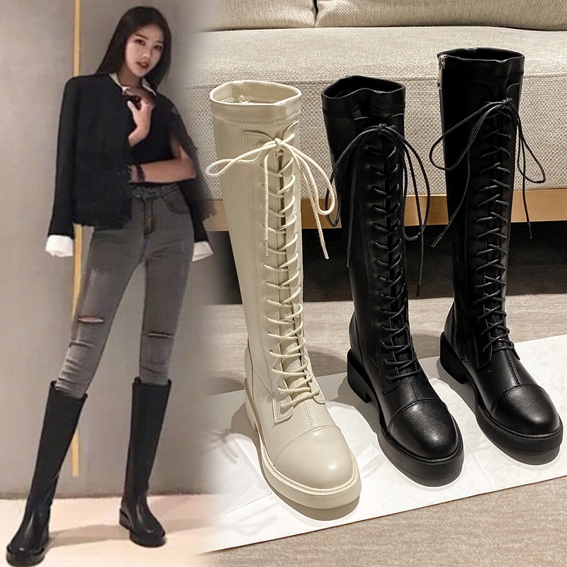 Tidal card genuine leather riding boots children 2022 autumn and winter in small sub-long boots heightening though kneecap length cylinder boots