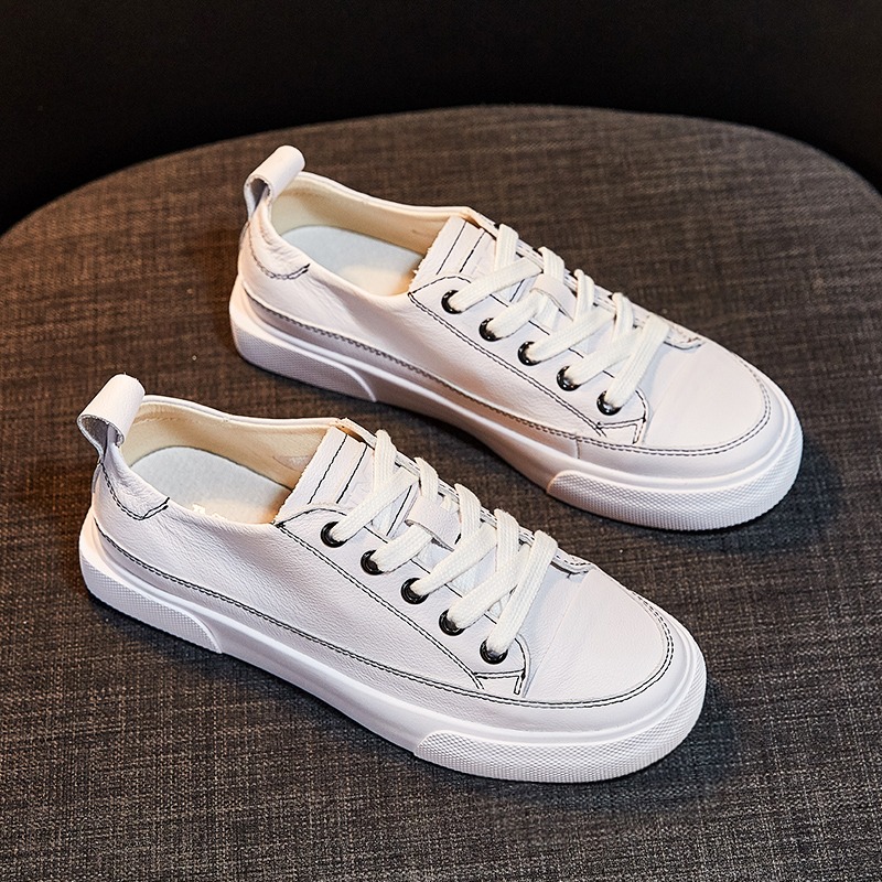 Tide brand ins street shooting net red small white shoes female 2022 new Korean version flat bottom wild leather thick bottom breathable skateboard shoes