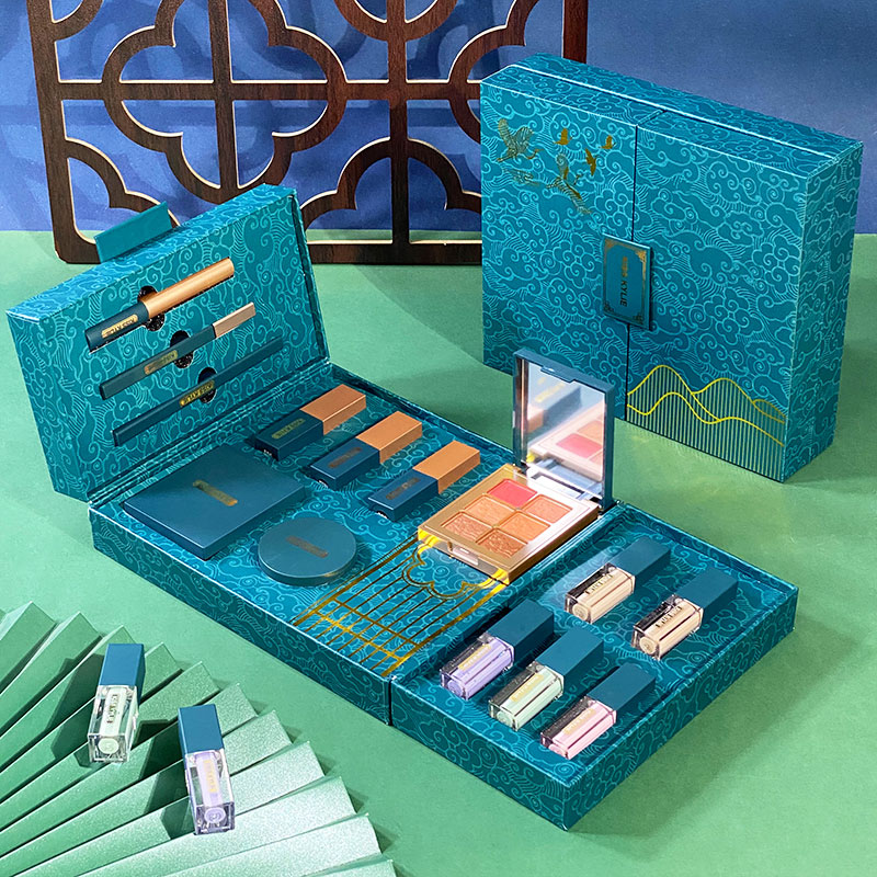 520 Valentine's Day Gift Color Makeup Suit Ancient Wind Engraving Flowers Lipstick Red Eye Shadow Cosmetics Full Set Of National Beauty Makeup-Taobao