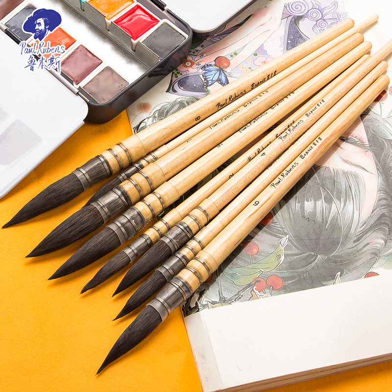 Rubens Grey Rat Hairy Watercolor Pen Artist Grade Watercolor Hooking Pen Writing Lettuce Box Fit L818 Solid Watercolor Painting Pen Illustrator Professional Natural Grey Mousest Fur Watercolor Painting Pen