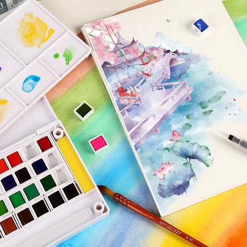 Пигментированная акварель, художественный профессиональный набор инструментов, портативная окрашенная детская маленькая банка для хранения для школьников для начинающих