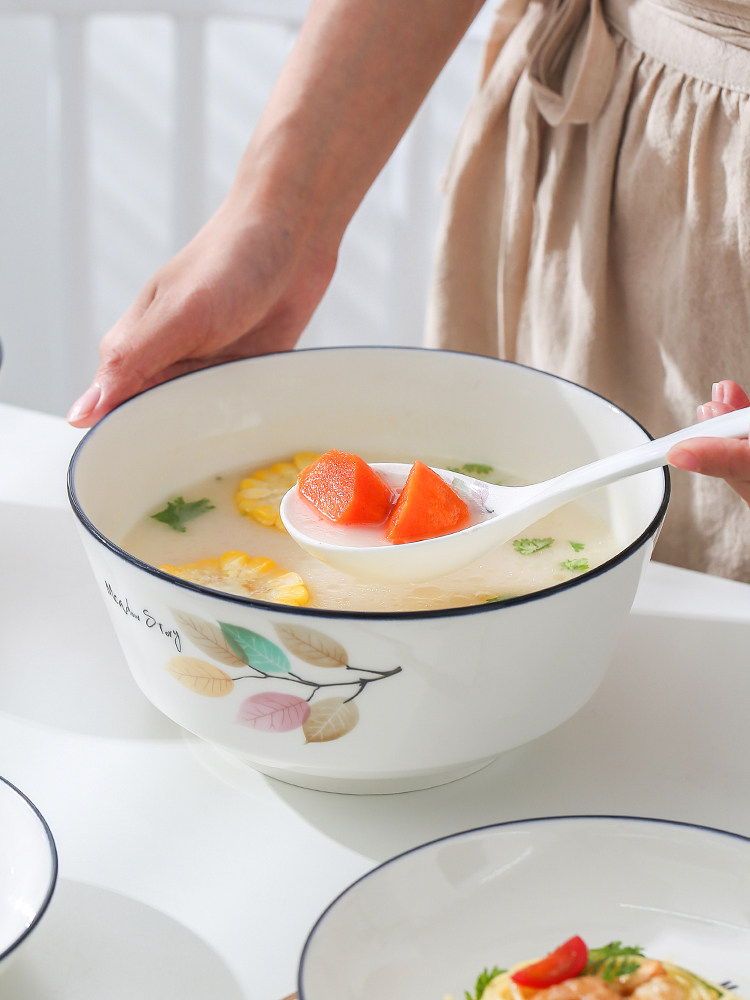 Household large bowl 7 8 9 inch large noodle bowl Large stew bowl tableware large bowl European-style large soup bowl Ceramic soup pot