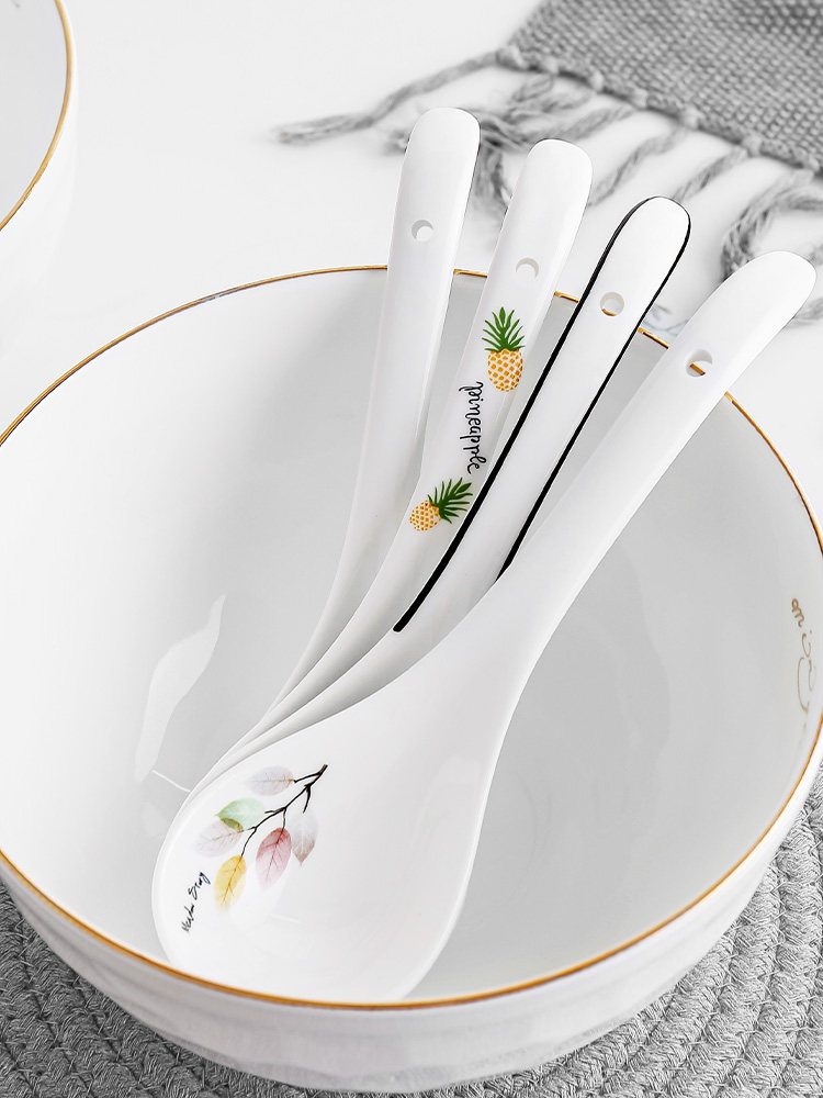 Ceramic soup spoon Long handle porridge spoon Household large soup spoon porridge spoon Large soup porcelain spoon thickened spoon