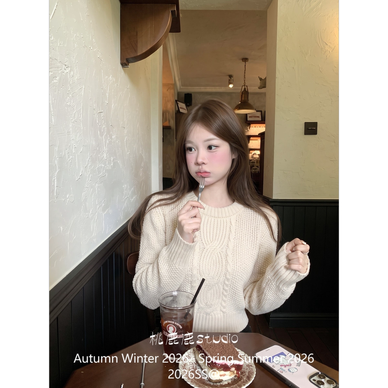 Tao Lu Lu "Ys1 Cortis Same Style" Fashionable and Bright Chunky Knit Round Neck Versatile Pullover Sweater Tao Lu Lu "Ys1 Cortis Same Style" Fashionable and Bright Chunky Knit Round Neck Versatile Pullover Sweater