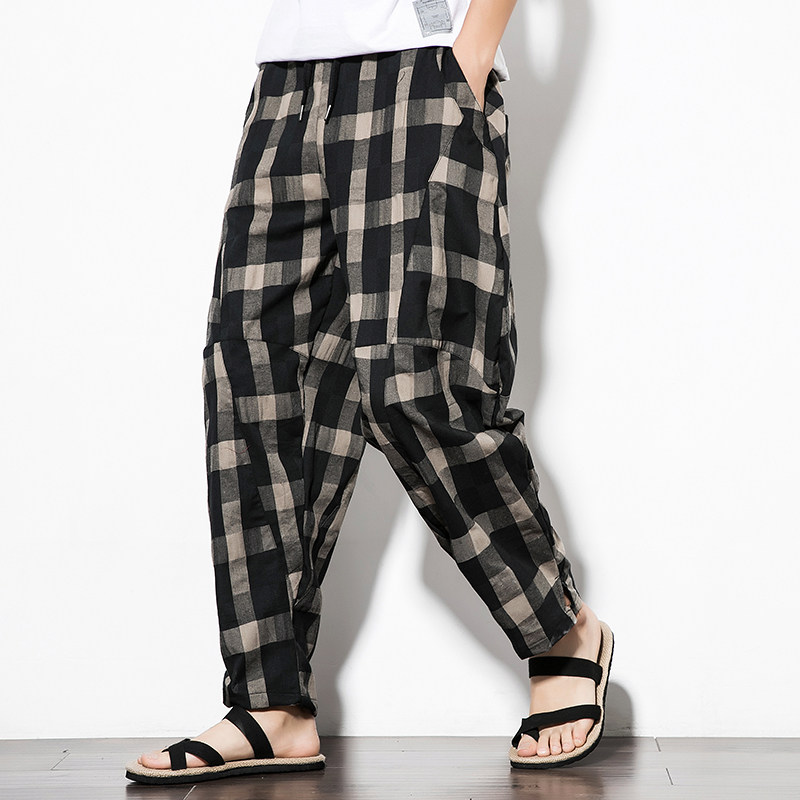 High - end tide it neith BIAS summer Nepalese linen pants men Harlen nine - point loose lanterns