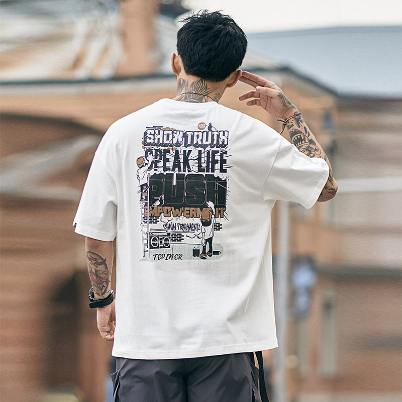 it neith BIAS tide brand Hong Kong style super hot cec short-sleeved t-shirt male ins trend all-match loose white cotton