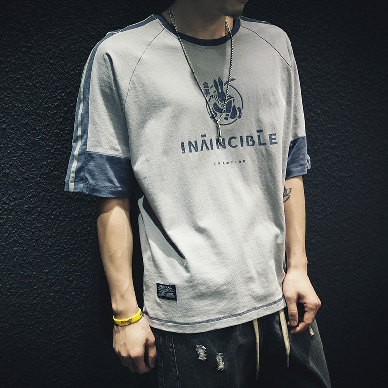 It neith BIAS Tide Brand Short Sleeve T-Shirt Men's Super Fire cec Cotton Loose ins Print Fattening T-Shirt