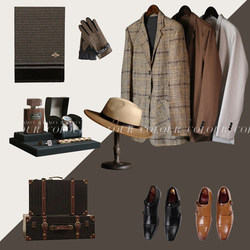 Men's Wardrobe Suit Ornaments Model Room Cloakroom British Retro Plaid Suit Scarf Leather Shoe Storage Box