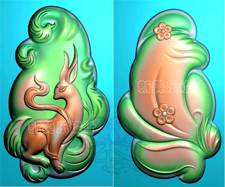 Finely carved drawing deep-sculpted with the shape of the fox bifacial computer machine sculptured jade sculpture picture six-tailed firefox pendant two sides