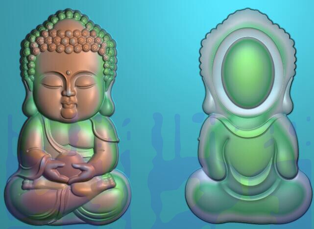 Finely Carved Figur's Jade Sculpture of the Buddha's three-dimensional double-sided computer engraving picture