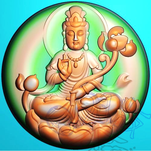 Round sitting lotus Guanyin holding lotus Guanyin fine carving jdp gray scale bmp relief drawing computer engraving