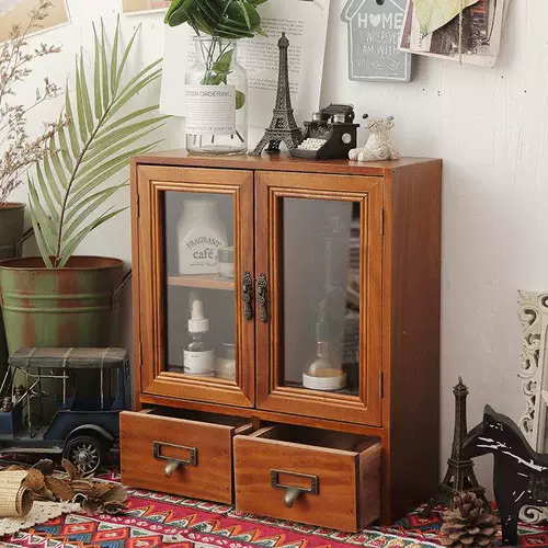 SJ Retro Desktop Box Box сплошной древесина Mart Cup Cup Шкаф косметики офис деревянный стол