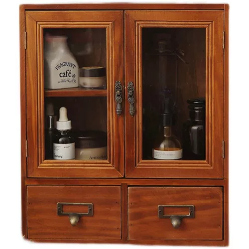 SJ Retro Desktop Box Box сплошной древесина Mart Cup Cup Шкаф косметики офис деревянный стол