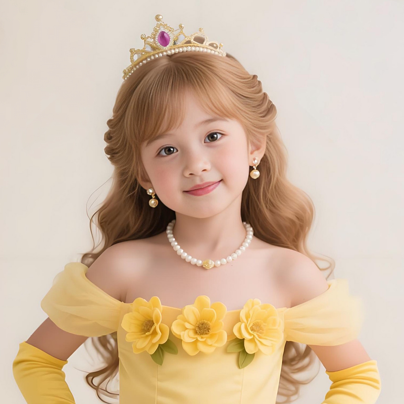 Children's Wig Belle Princess Cosplay Light Brown Long Curly Hair Disney Energetic Bangs Photo Full Head Wig