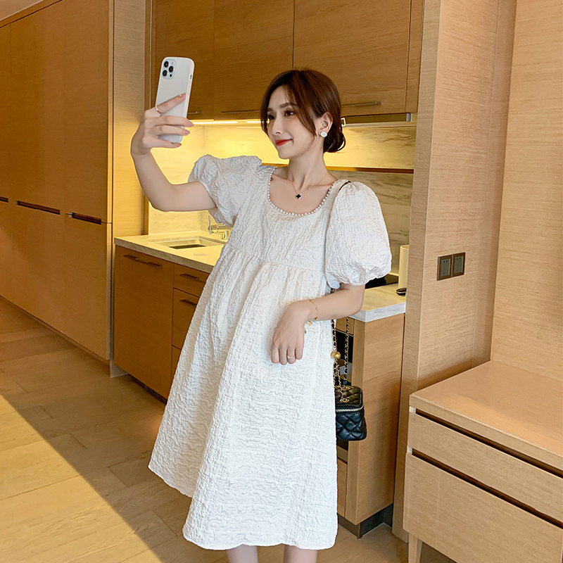 Pregnant Women summer dress 2021 summer new waist thin French maternity dress retro bubble sleeve maternity dress
