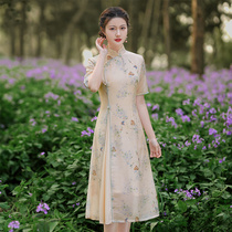 Chinas Wind Odei Qipao 2024 New Young Models Big Code Everyday Can Wear Snow-Spun Broken Flower Improved Tandem Dress