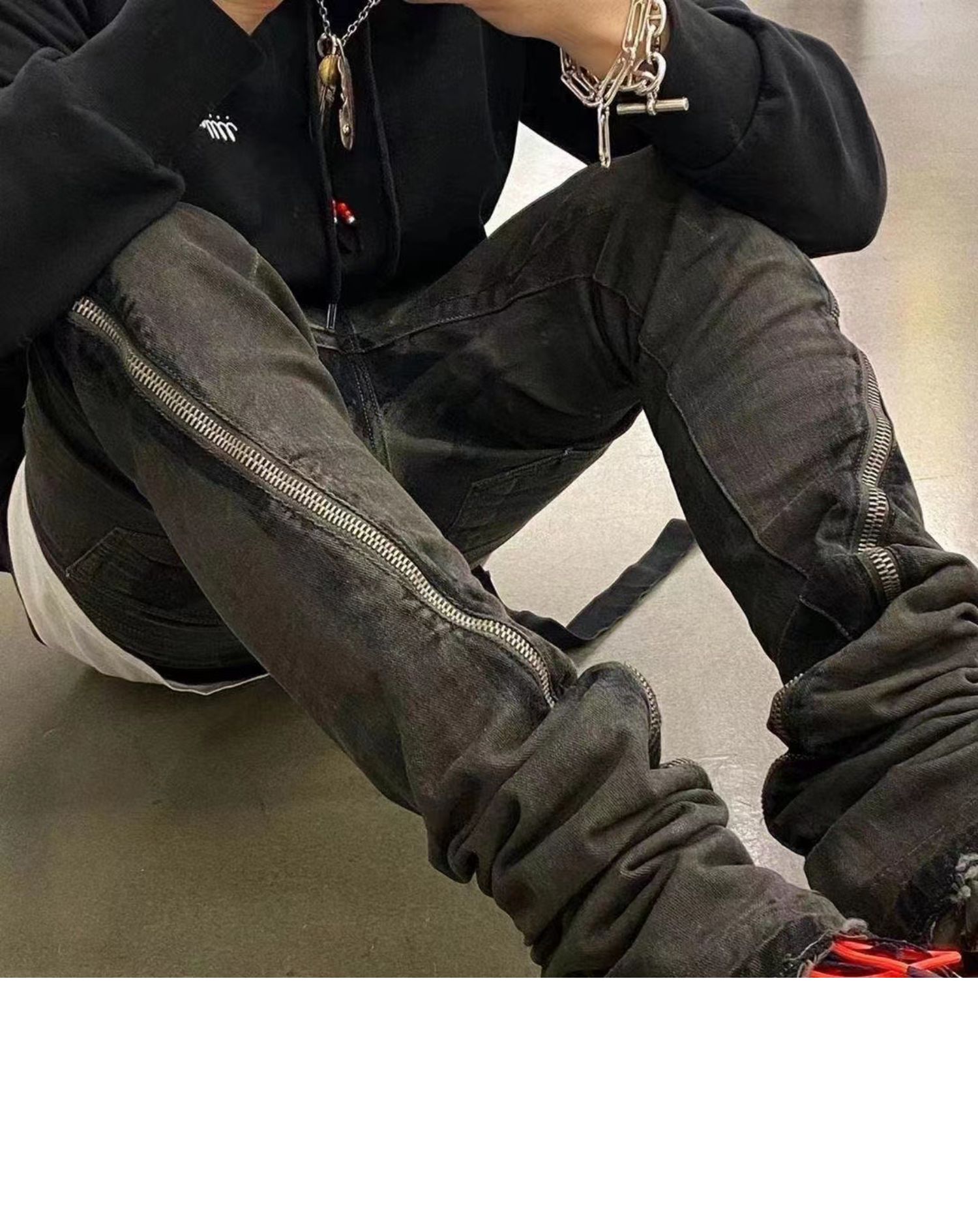 Independent ro style wax brushed long zipper jeans INS with archive dark high street pants drkshdw