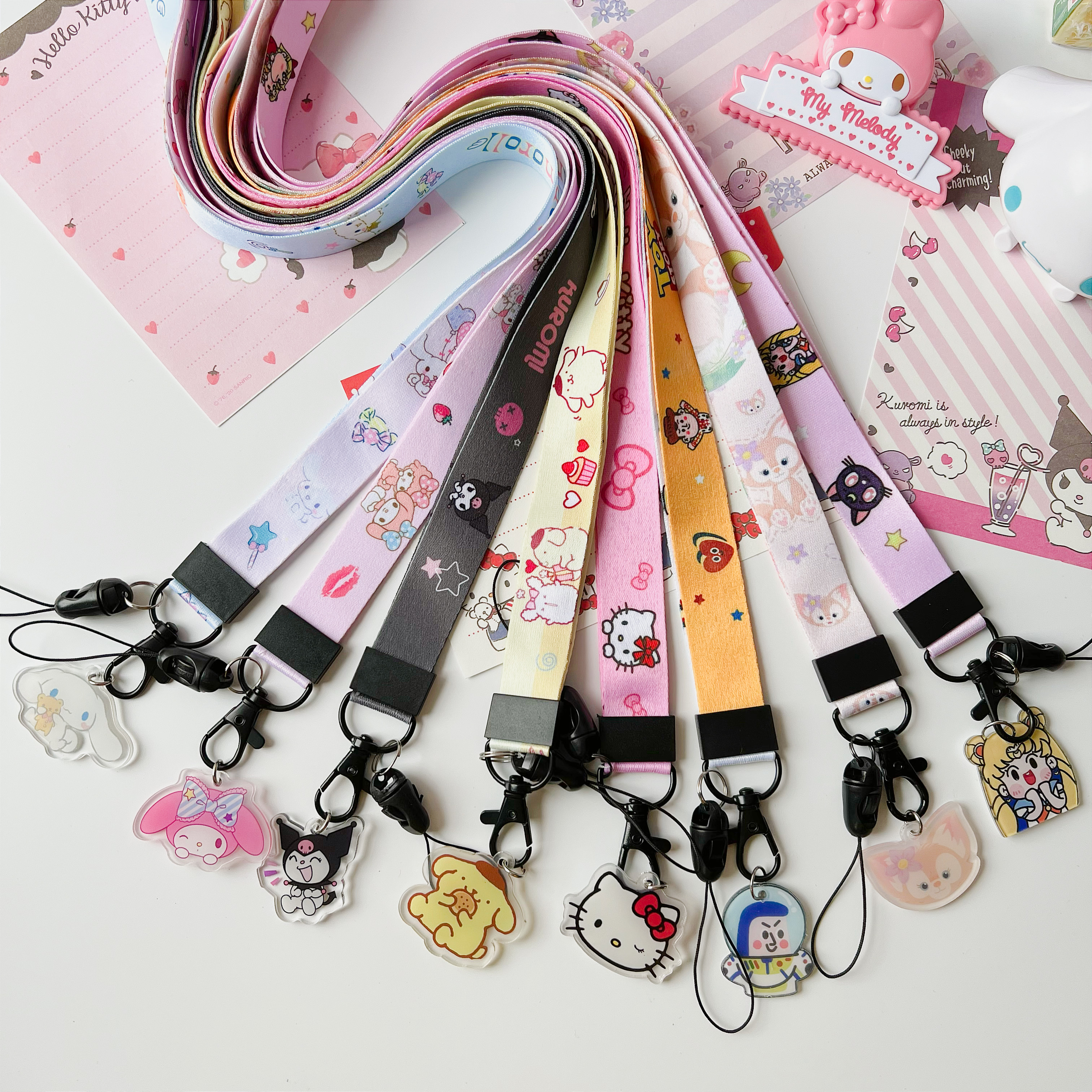 Mobile phone lanyard cartoon cute widened version of the neck rope long name identification certificate meal card set pendant key chain