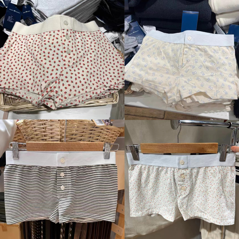 Brandy American Casual Multi-Color Pure Cotton Floral Striped Shorts Bm Home Pants Boxer Shorts Three-Button Hot Pants Trendy