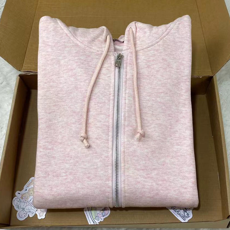 Chrity Hoodie American Casual Snowflake Pink Hooded Sweatshirt Bm Fitted Fleece-Lined Hooded Cardigan Jacket