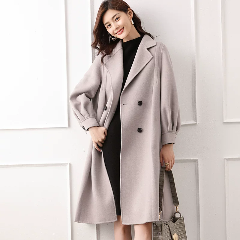 Двустороннее кашемировое длинное шерстяное пальто, демисезонное trench coat, середина длины, корейский стиль