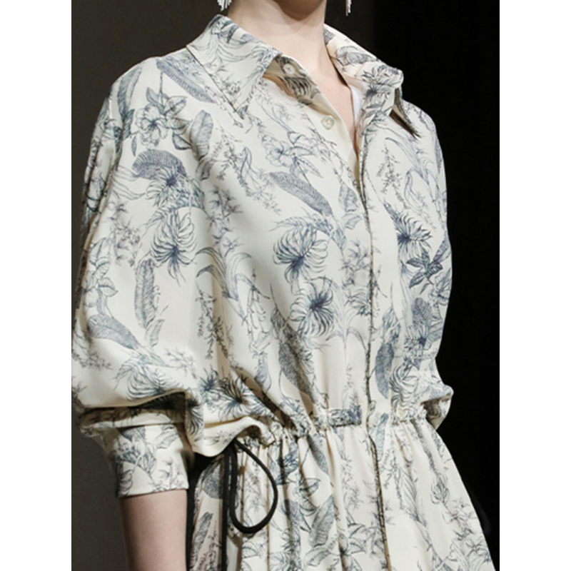 High-End Brand Women's Clothing 2026 New Summer Fashion Elegant Drawstring Printed Waist-Cinching Shirt Casual Dress High-End Brand Women's Clothing 2026 New Summer Fashion Elegant Drawstring Printed Waist-Cinching Shirt Casual Dress