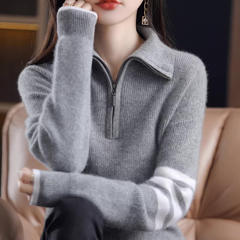 High-End Brand Women's Clothing 2026 New Autumn Fashion Elegant Half-Zip Lapel Lazy Style Knit Sweater High-End Brand Women's Clothing 2026 New Autumn Fashion Elegant Half-Zip Lapel Lazy Style Knit Sweater